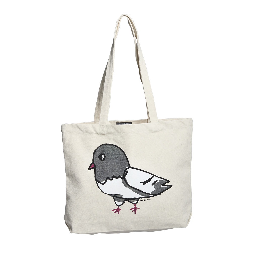Tote bag with a pigeon design on a white background