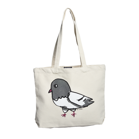 Tote bag with a pigeon design on a white background
