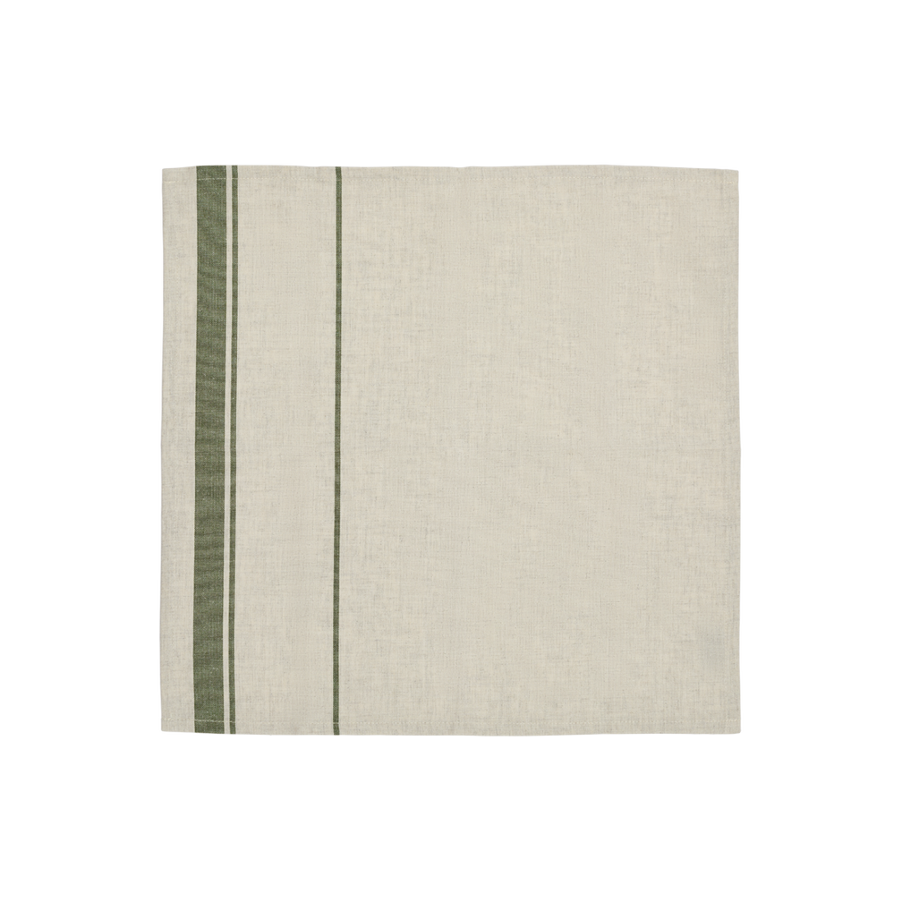 Textured fabric with green stripes on a white background