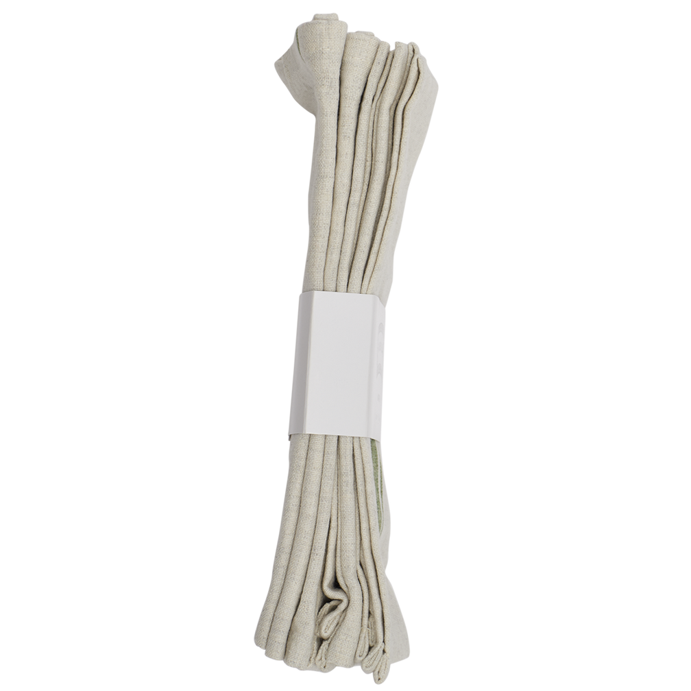 Beige fabric bundle with a white label on a white background