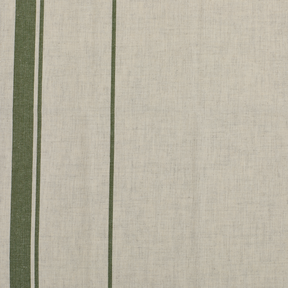 Textured fabric with green stripes on a beige background