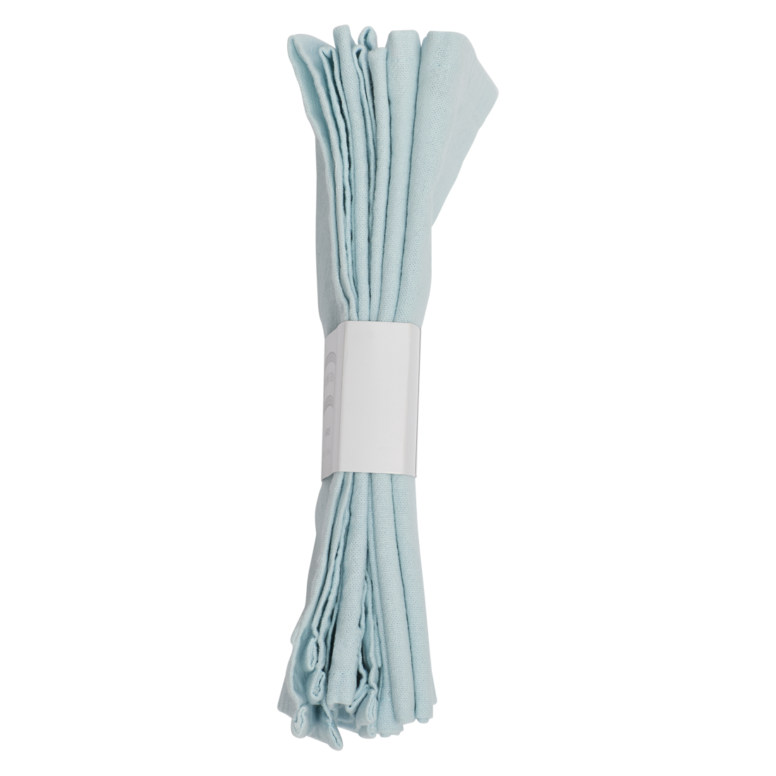 Light blue fabric bundle with a white band on a white background