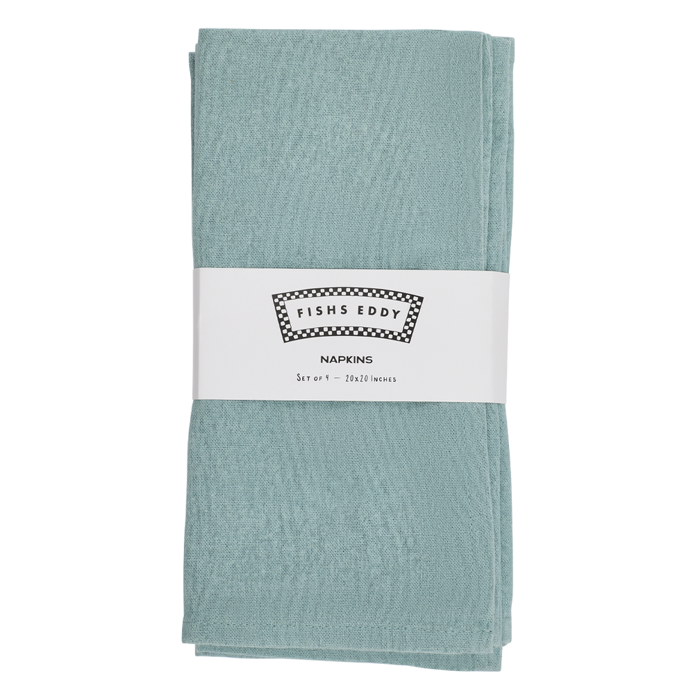 Pack of green napkins with a visible brand label on a white background