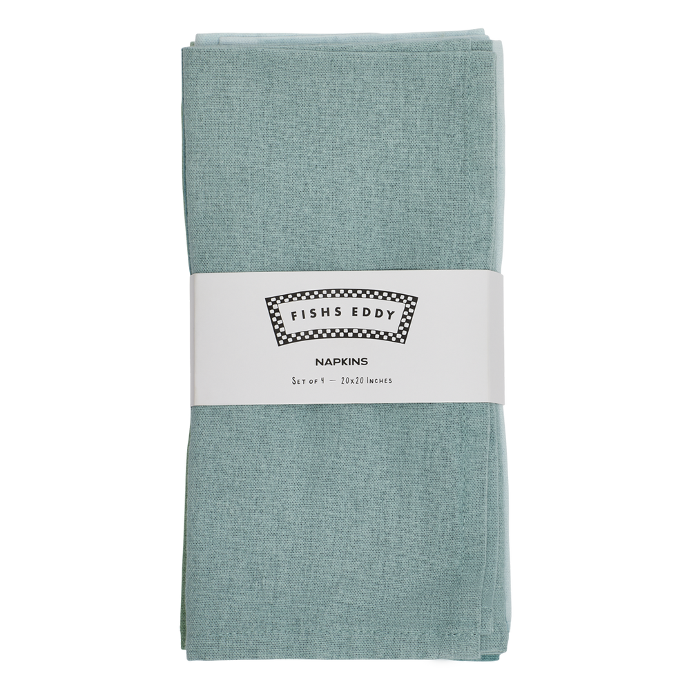 Pack of green napkins with a visible brand label on a white background