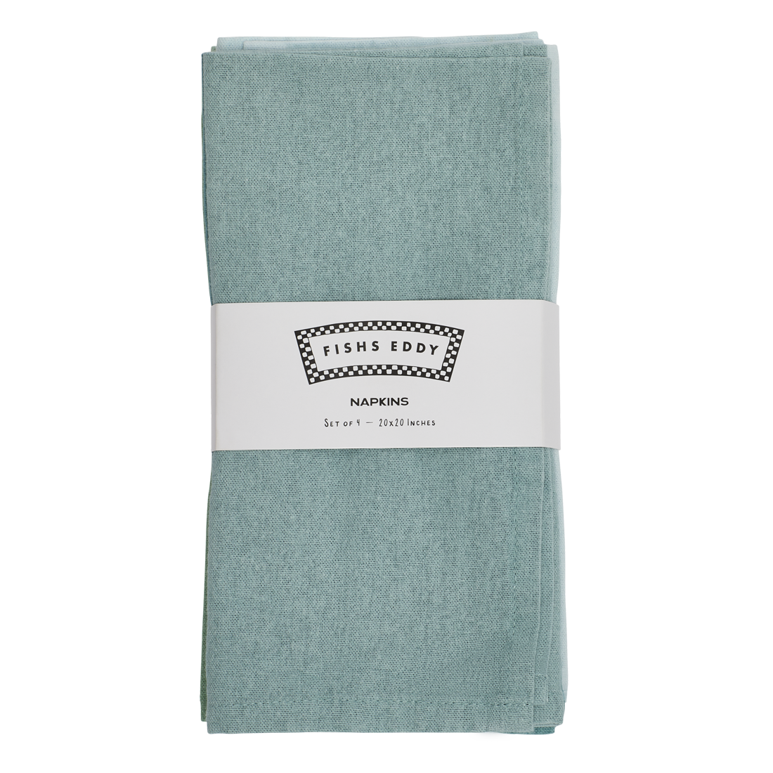 Pack of green napkins with a visible brand label on a white background