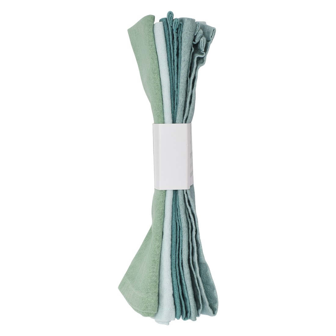 Close-up of fabric with colors in green, white, and blue.