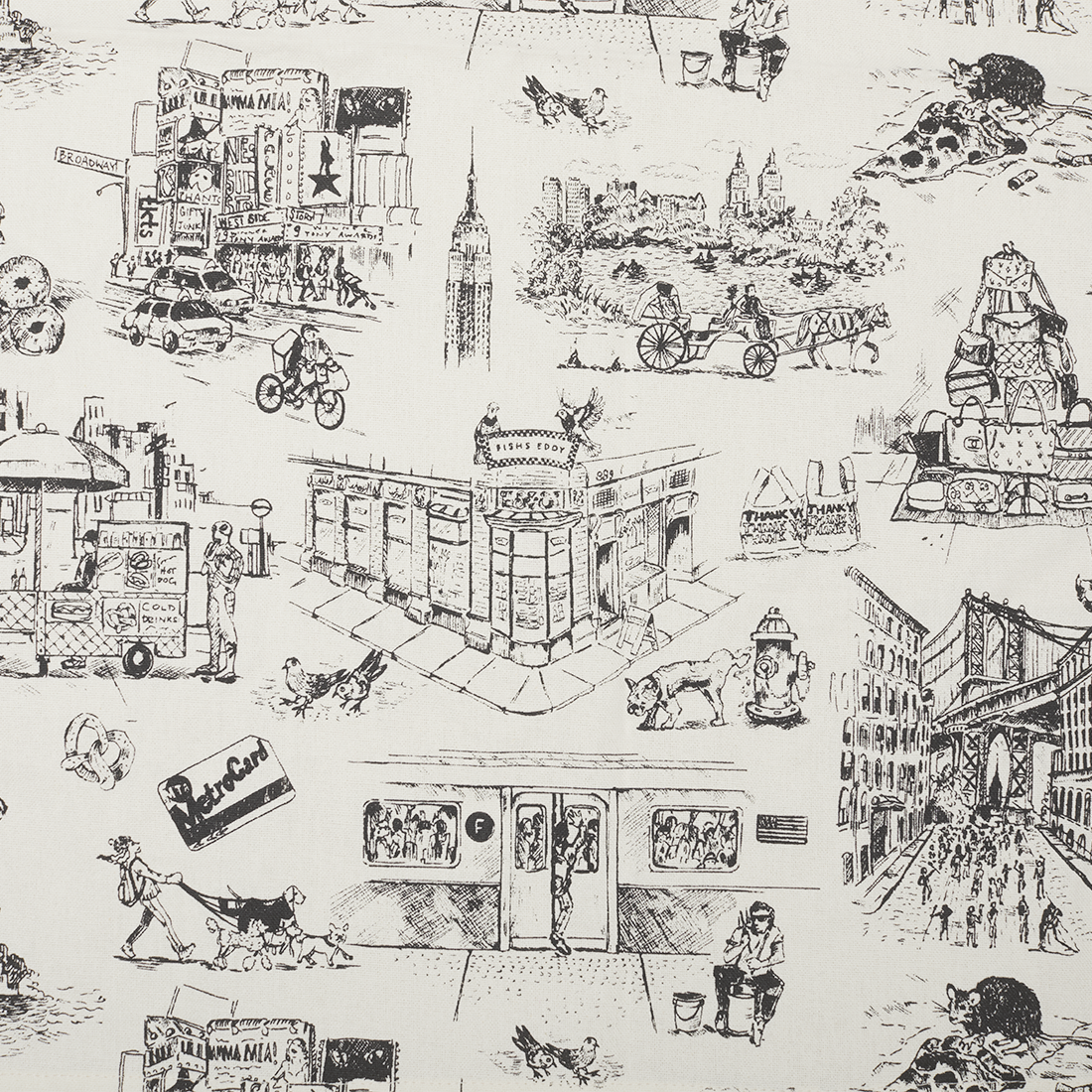 Illustrated city scene with various elements like a train, buildings, and people on a white background.