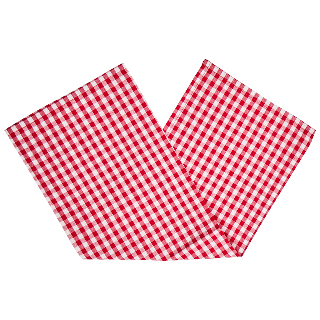 Two red and white checkered napkins on a white background
