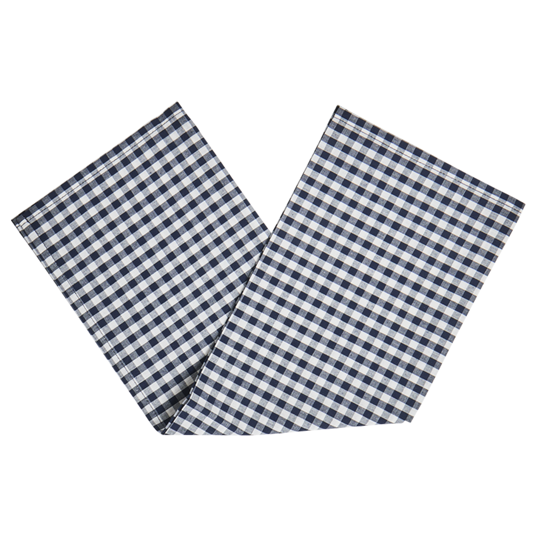 Two blue and white checkered napkins on a white background