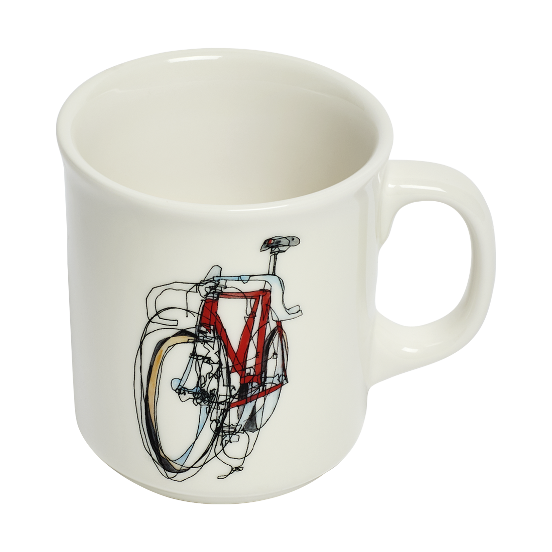 Back view of Taliah Lempert - Bike Mug 16oz, ceramic mug with Fishs Eddy design details
