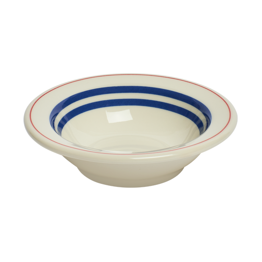 Ceramic bowl with blue stripes on a white background