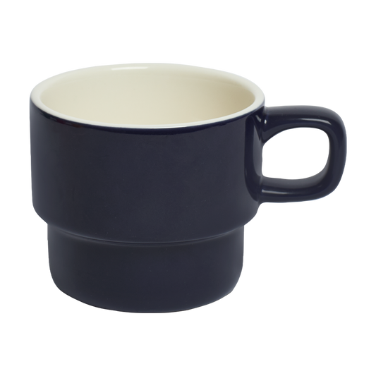 Navy blue mug with a white interior on a white background