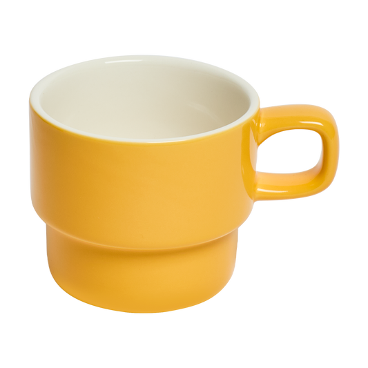 Yellow mug with a white interior on a white background