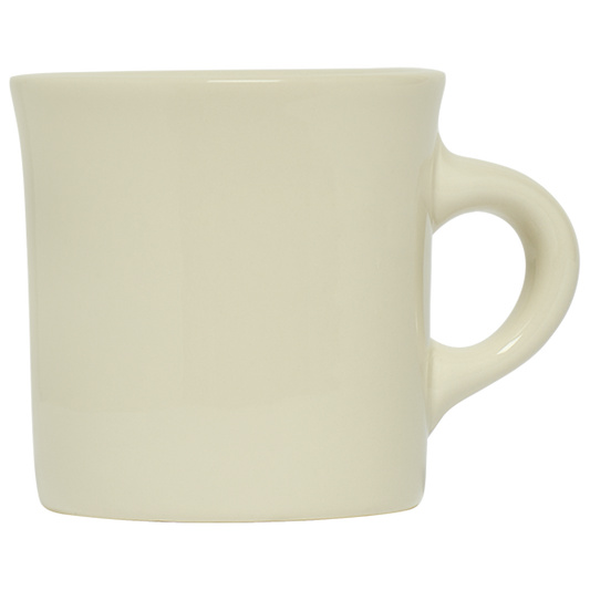 White ceramic mug on a white background