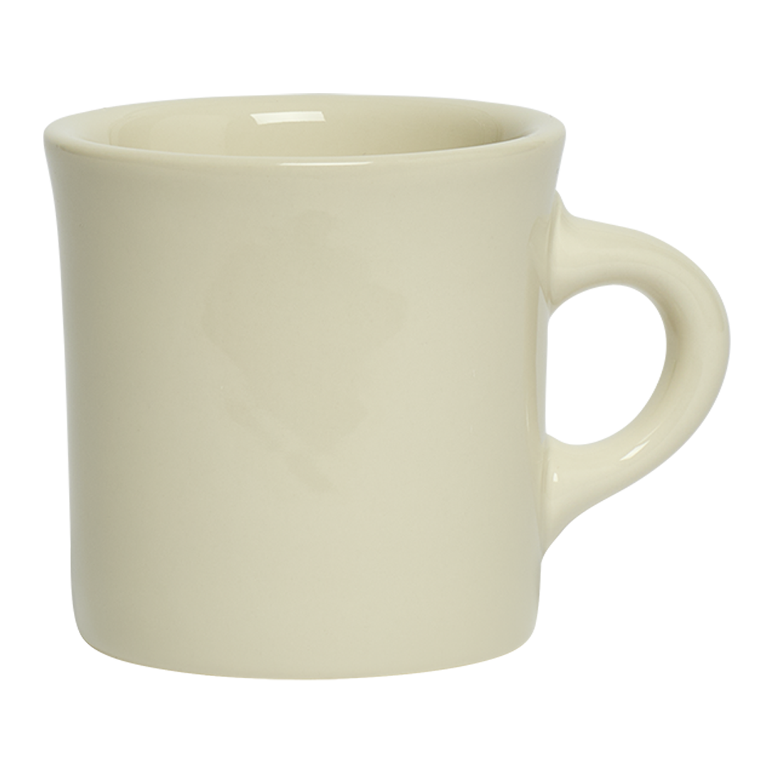 Beige ceramic mug on a white background