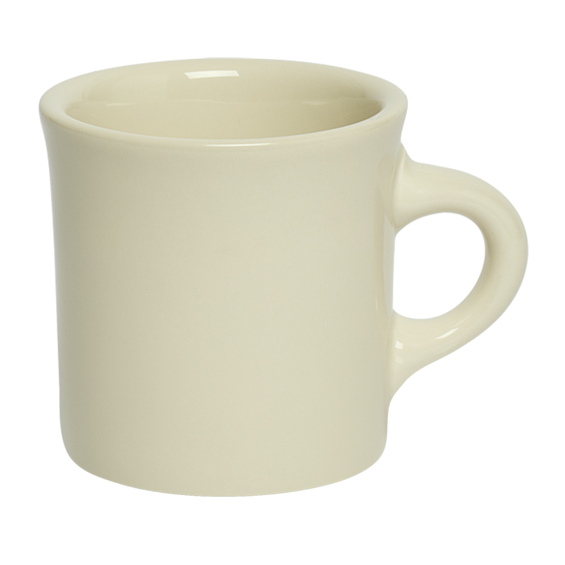 Beige ceramic mug on a white background