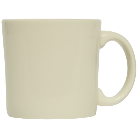 Beige ceramic mug on a white background