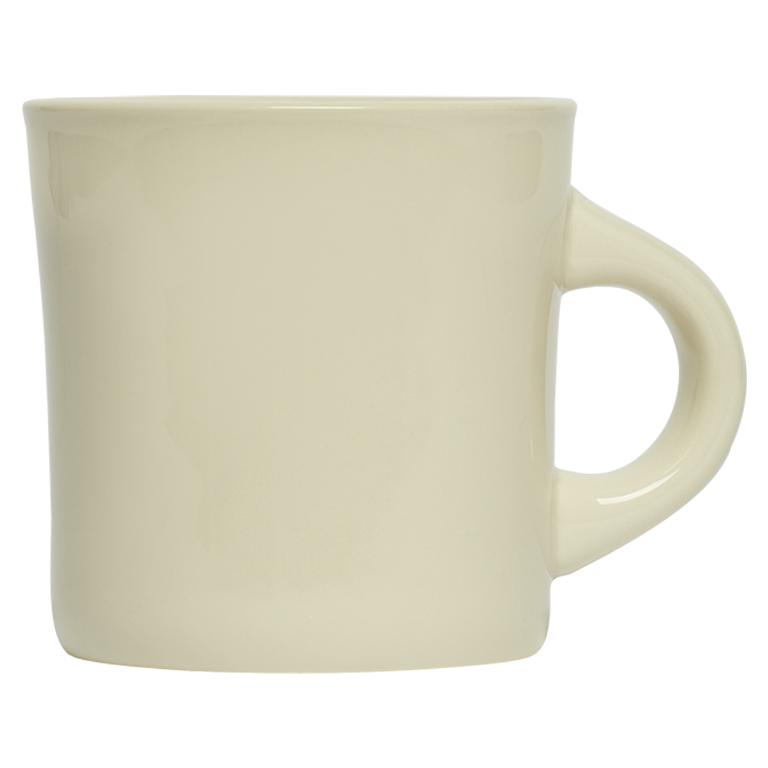 Beige ceramic mug on a white background