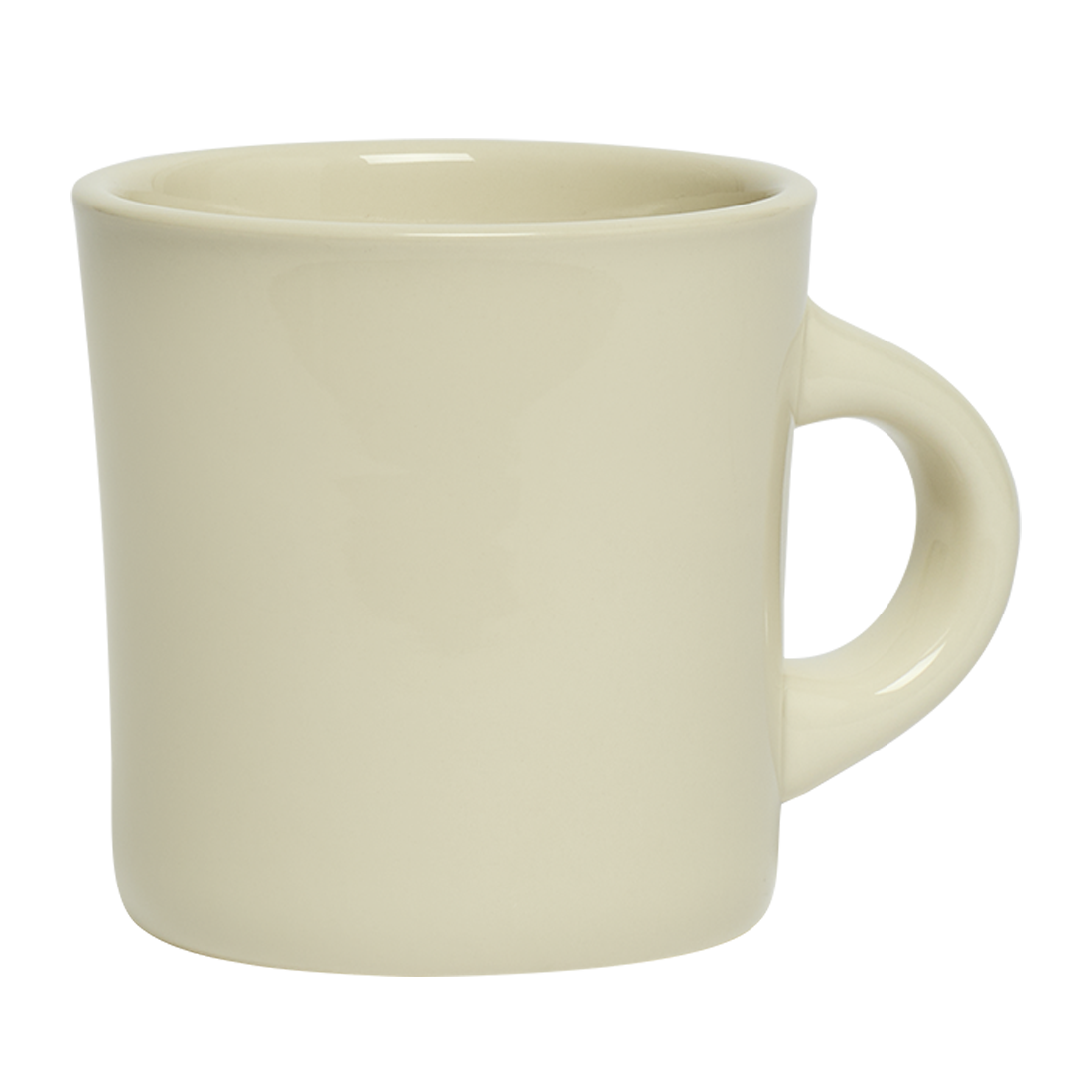 Beige ceramic mug on a white background