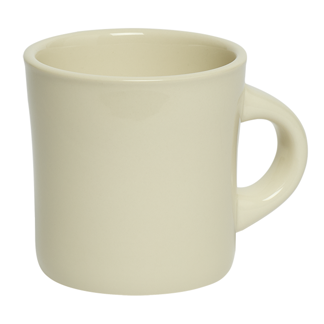 Beige ceramic mug on a white background