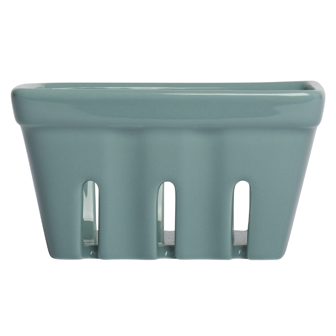 Teal rectangular planter with cut-out handles on a white background