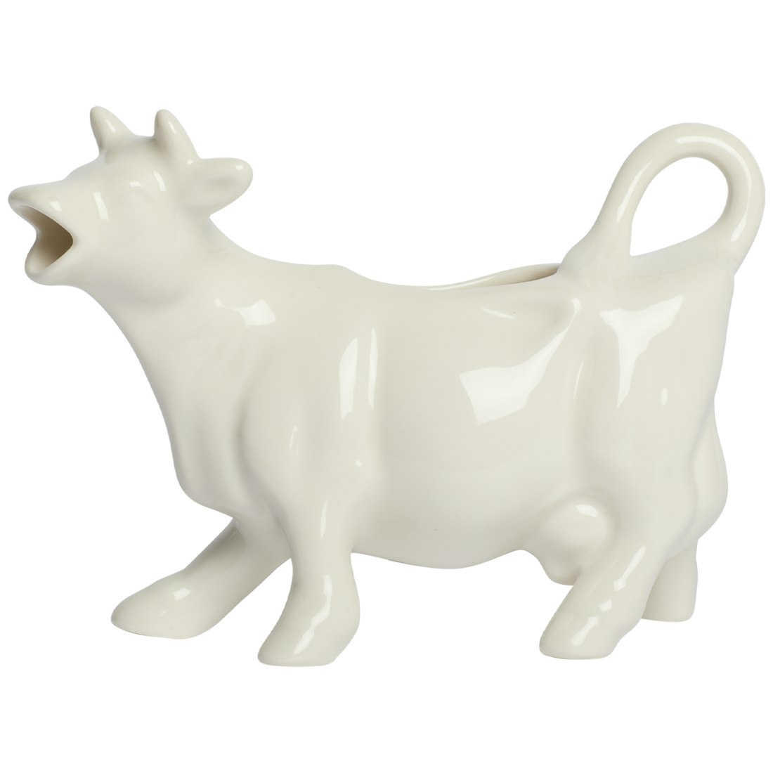 White ceramic cow-shaped container on a white background