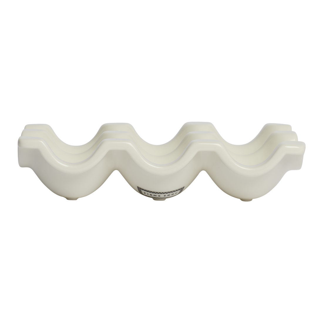 White ceramic vase with wavy design on a white background
