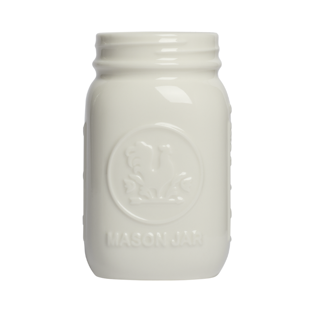 White mason jar with 'Silk' branding on a white background