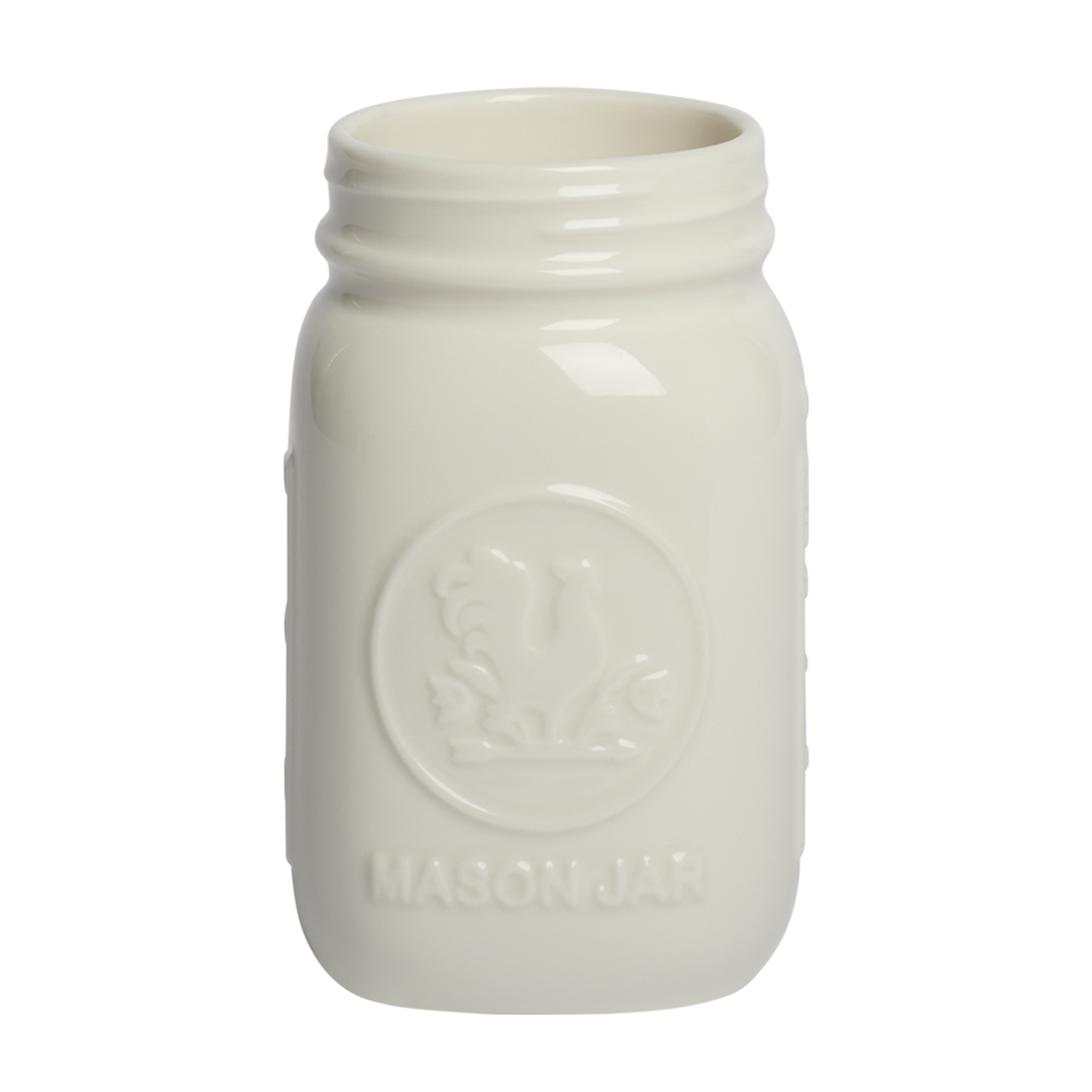 White ceramic mason jar on a white background