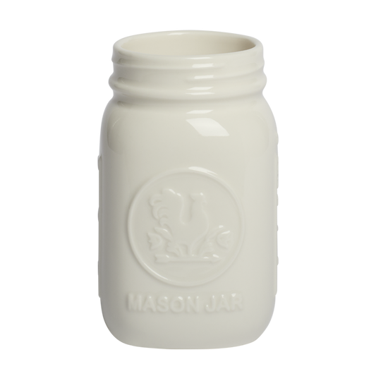 White ceramic mason jar on a white background