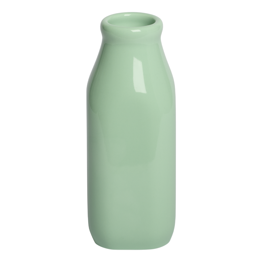 Green ceramic bottle-shaped vase on a white background