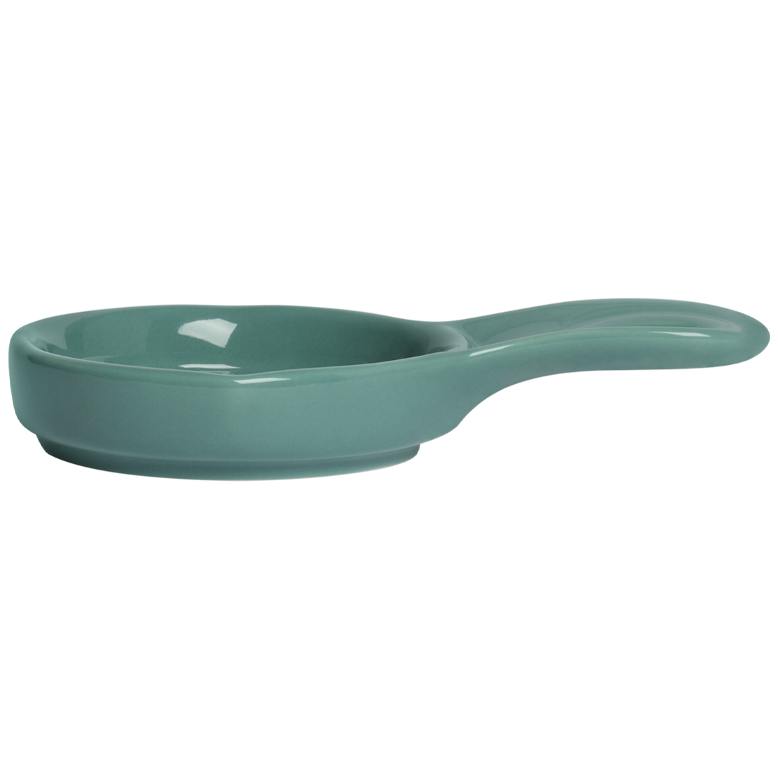 Teal ceramic spoon rest on a white background