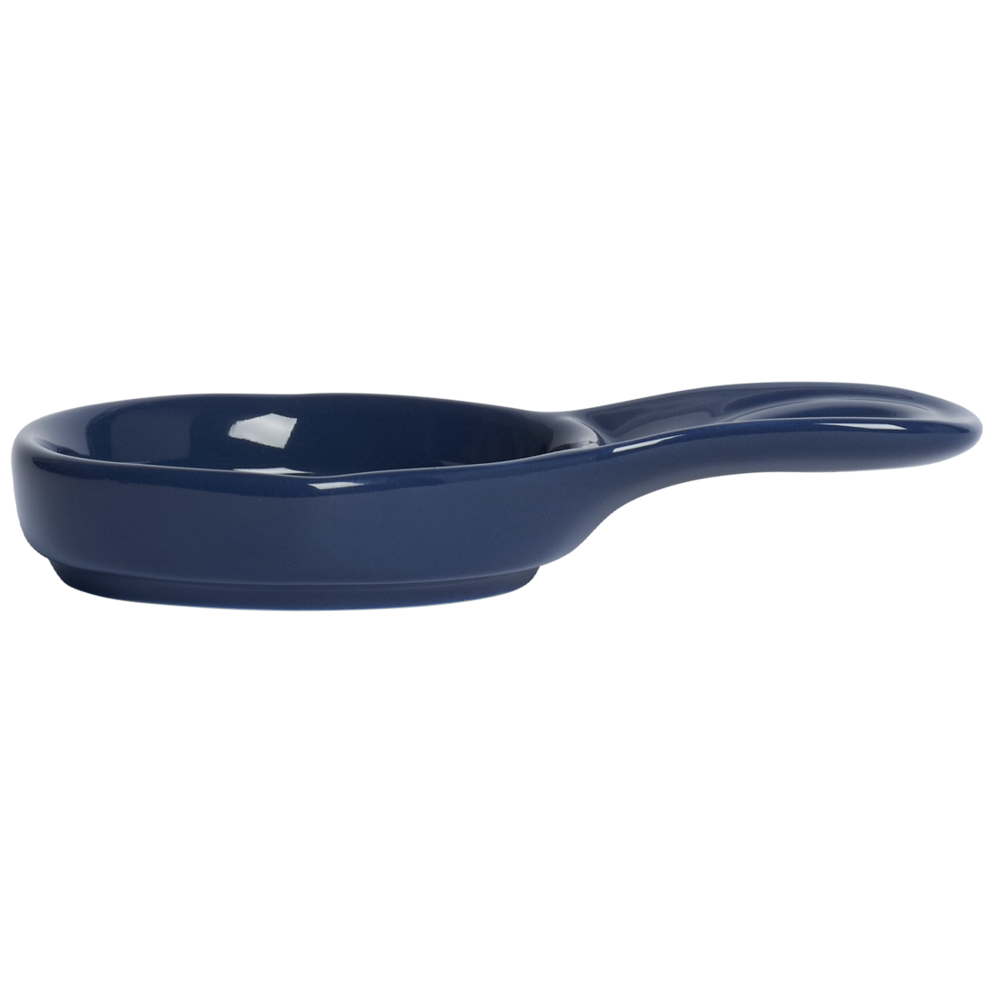 Navy blue ceramic serving spoon on a white background