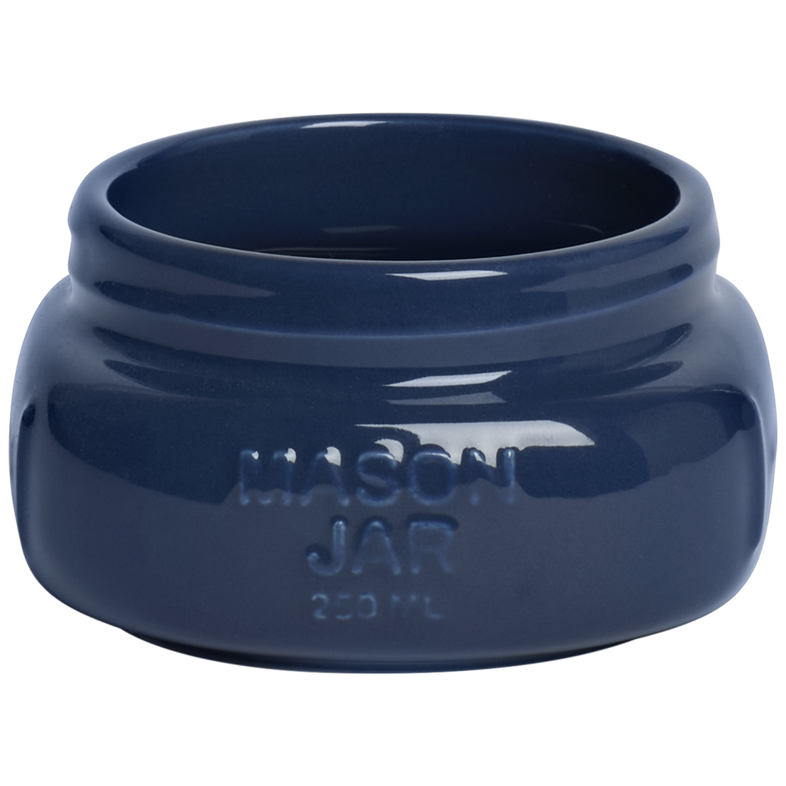 Blue ceramic mason jar on a white background