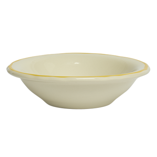 Cream-colored bowl with a gold rim on a white background