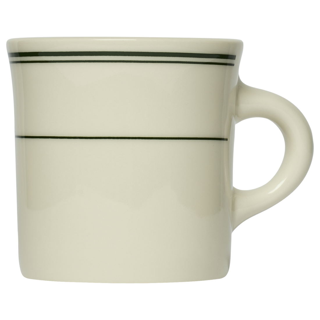 White mug with black stripes on a white background