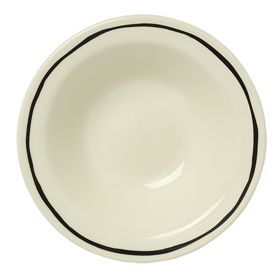 White ceramic grapefruit bowl with hand sketched black line on rim.