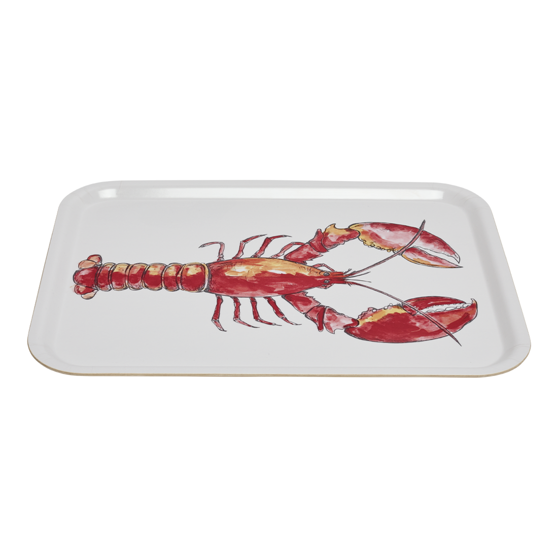 Rectangular tray with a red lobster design on a white background