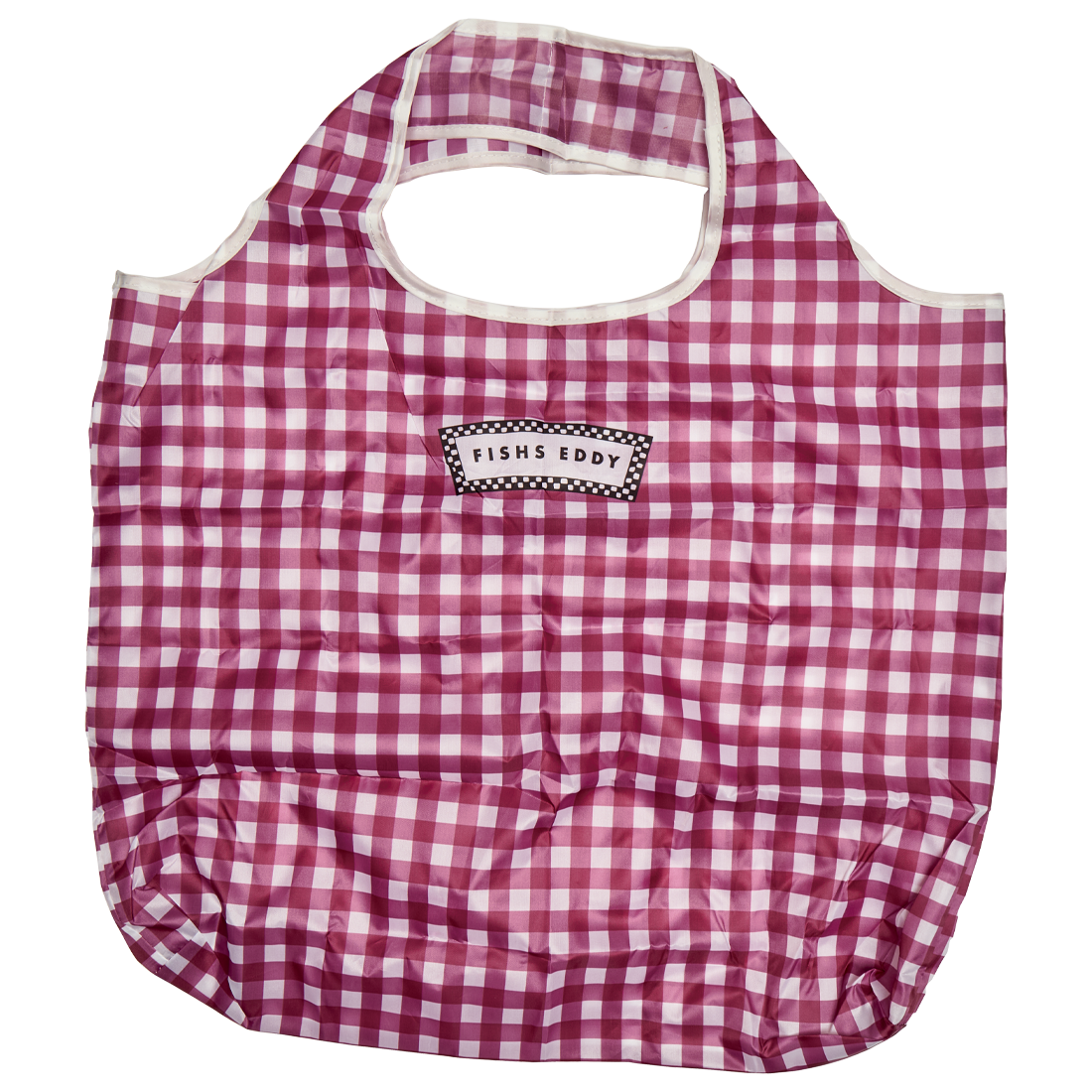 Red and white checkered bag with 'FISH'S EDDY' logo on a white background
