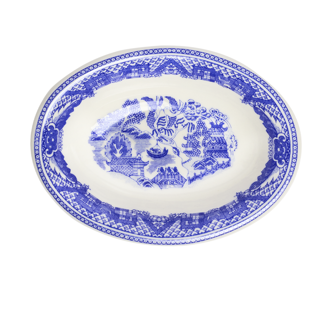 Blue Willow Deep Oval Platter with classic blue willow pattern, crafted for versatile everyday use
