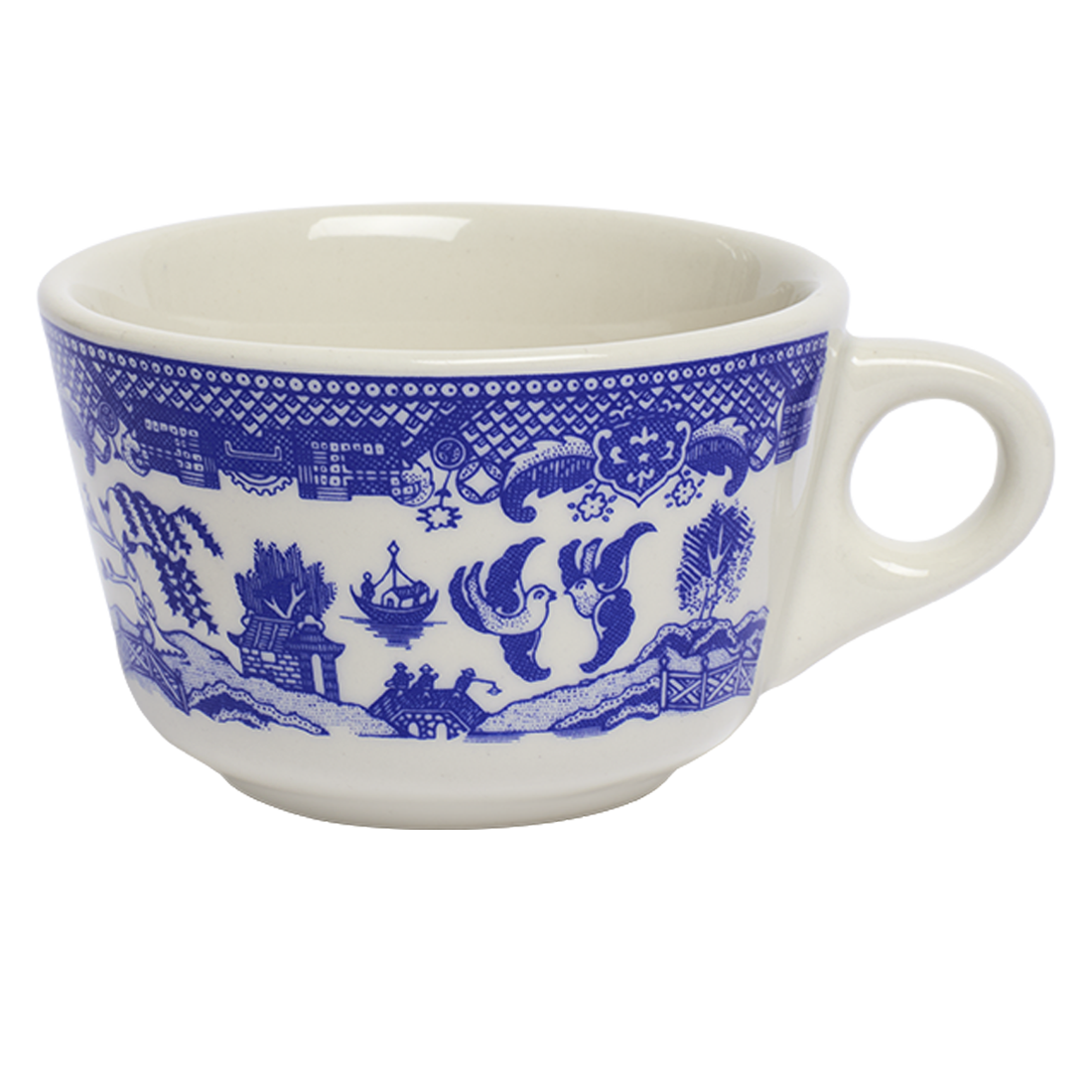 Close-up of Blue Willow Coffee Cup 6.4oz, cup with Blue Willow pattern
