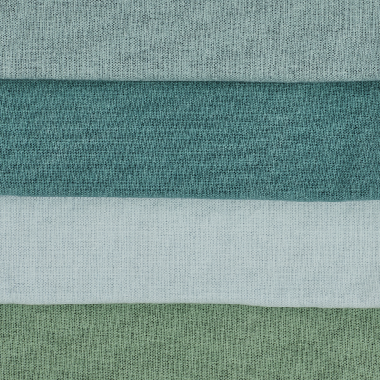 Close-up of fabric with horizontal stripes in green, white, and blue.