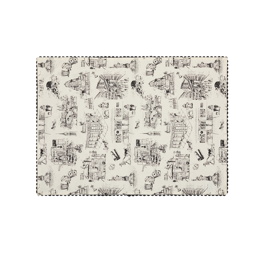 Decorative placemat with black and white pattern on a white background