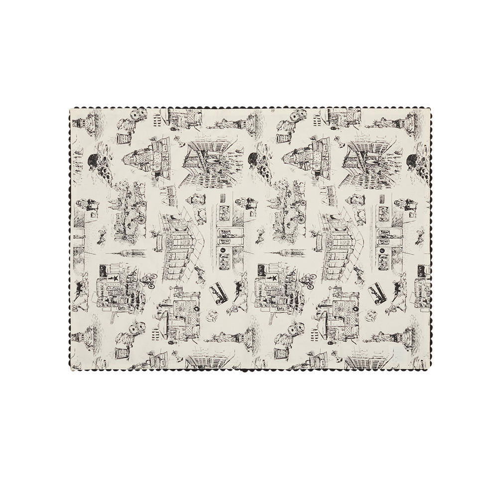 Decorative placemat with black and white pattern on a white background