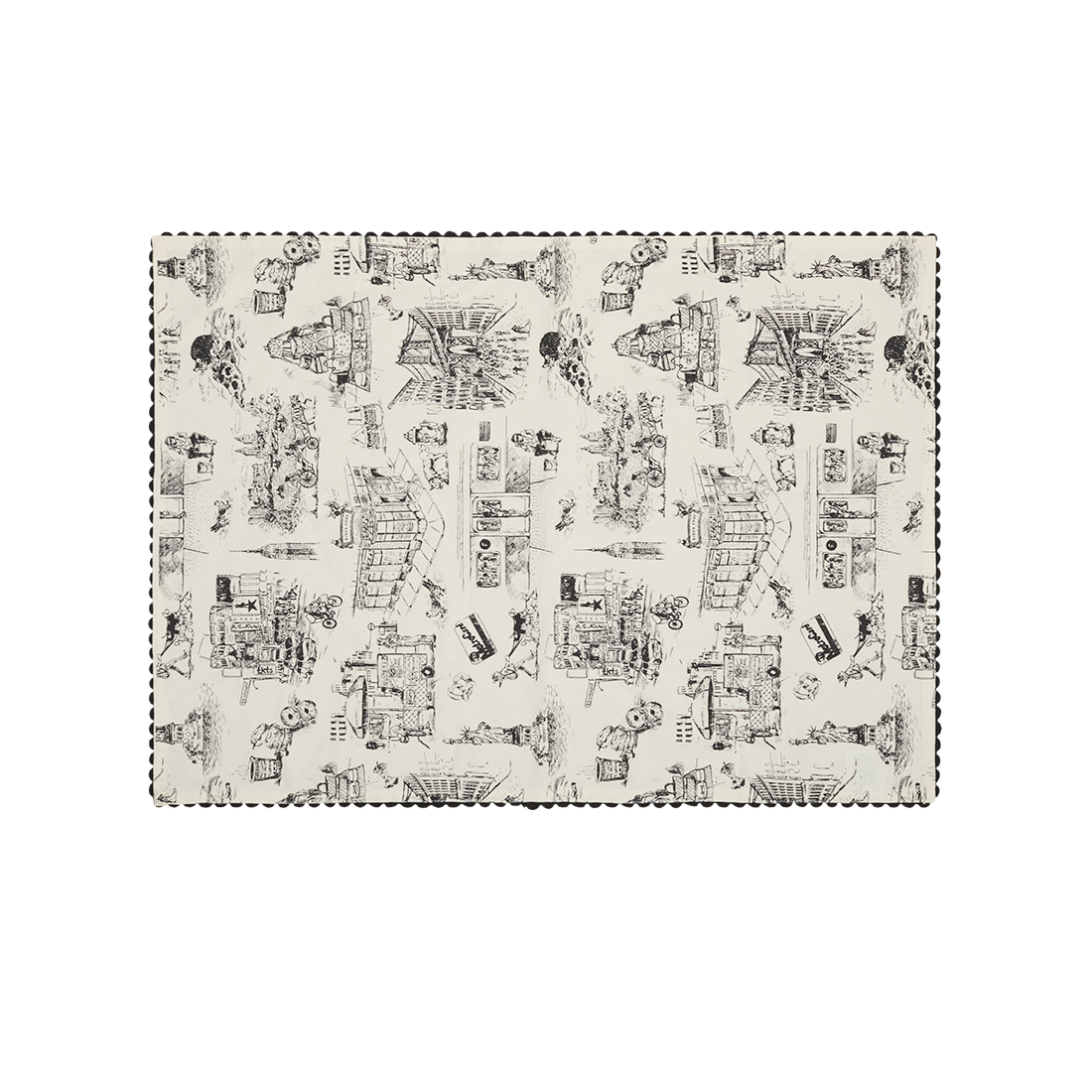 Decorative placemat with black and white pattern on a white background