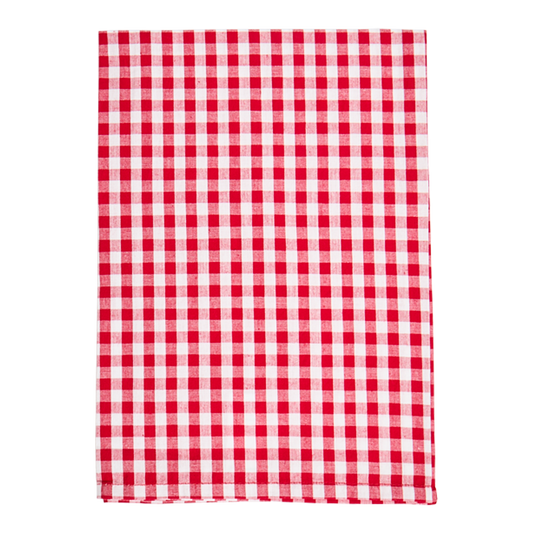 Red and white checkered towel on a white background