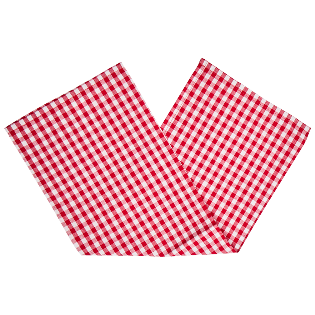 Two red and white checkered napkins on a white background