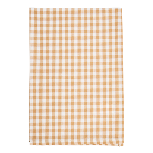Checkered fabric with brown and white pattern on a white background