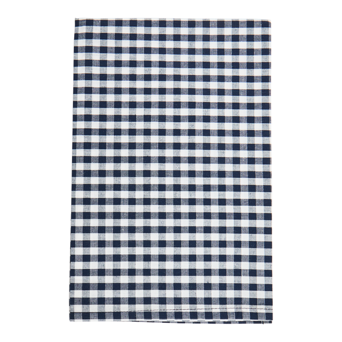 Navy and white checkered towel on a white background