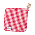 Sq Pot Holder - Gingham Red padded kitchen textile, with eye-catching graphics or color designed to feel useful as well as expressive; useful for handling warm cookware while adding coordinated pattern and color to the kitchen.